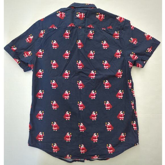 DENIM & FLOWER RICKY SINGH Navy Blue Santa Print Short Sleeve Shirt Men's Size M - Picture 4 of 5